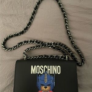 Moschino Black Messenger Bag with Chain Strap